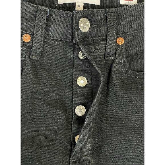 RE/DONE Originals Jeans Womens 26 Black High Rise Ankle Crop Raw Hem Button Fly - Picture 9 of 14